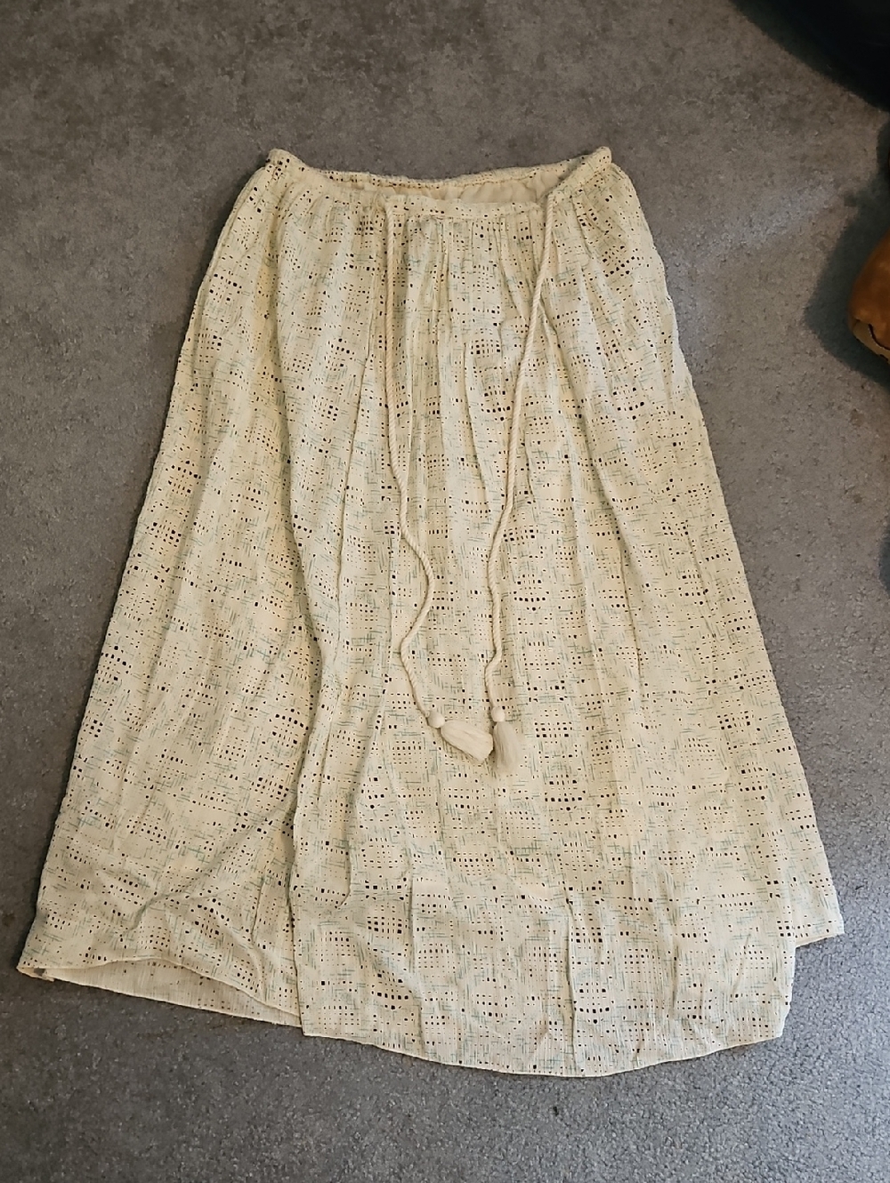 Lilla P Cream Eyelet Midi Skirt with Drawstring